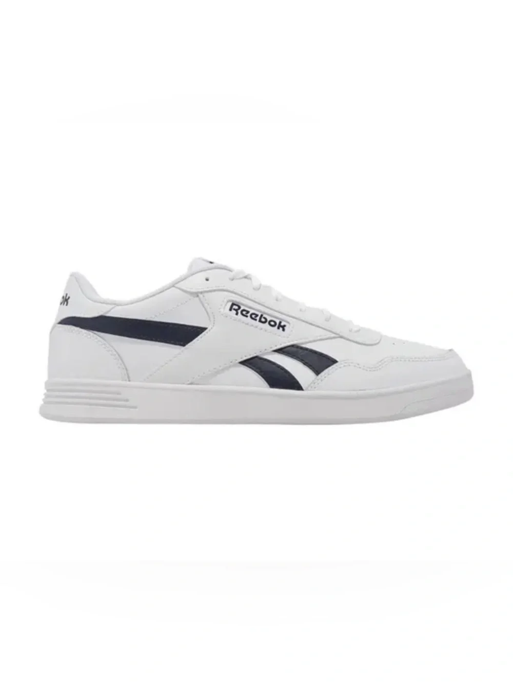 Reebok White Sneakers with Navy Side Stripes